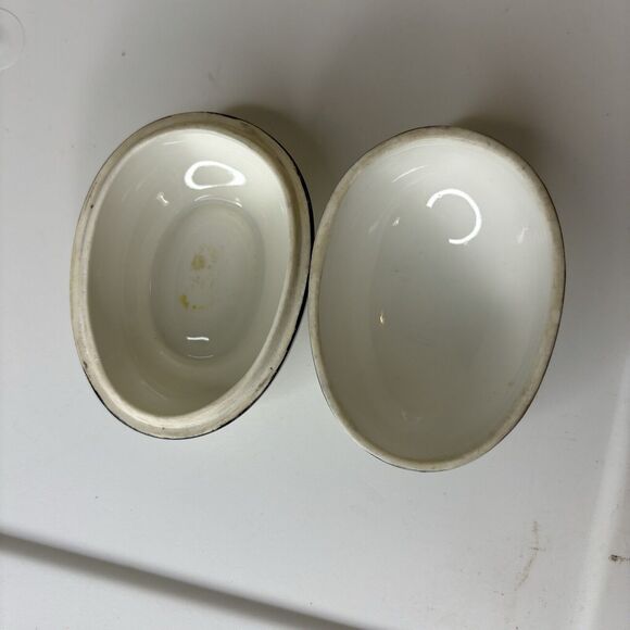 VTG Hand-Painted Porcelain China Egg Trinket Dish Floral Black Ivory "M" Japan - Picture 5 of 8